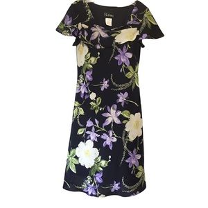 SLFashions 8 Floral Blue Lavender Purple Green Lined Contrast EUC